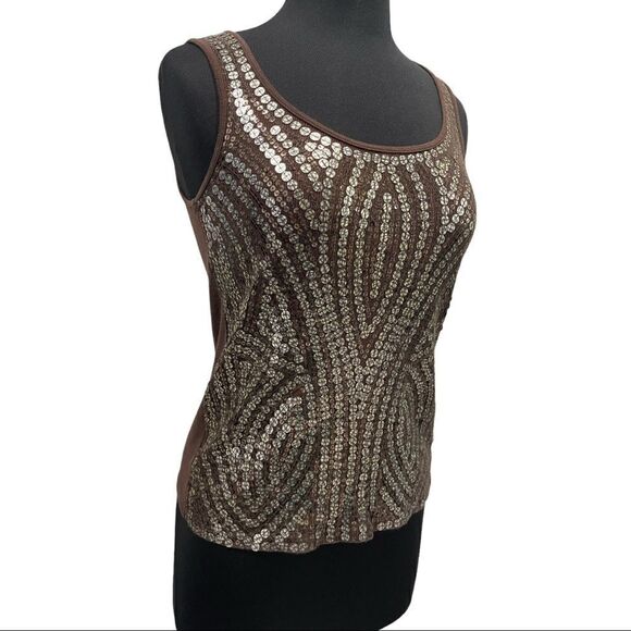 𝅺michael Michael Kors Brown Ribbed Sequin Tank Top Sz M - Picture 4 of 13